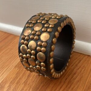 Vintage Wood Bangle Encrusted with Gold Studs